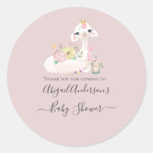 Baby Llama with White and Pink Flowers Adorable Classic Round Sticker