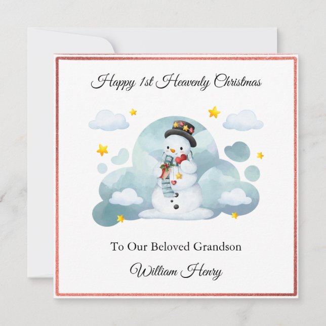 Baby Loss Boy Hat Snowman Christmas Card  (Front)