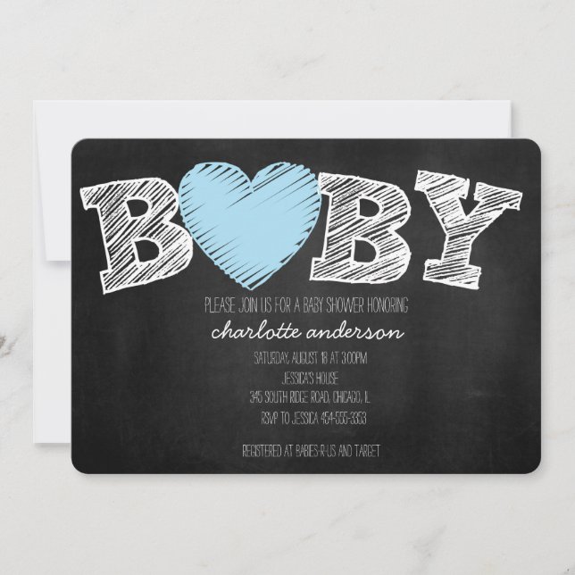 Baby Love Chalkboard Boy Chevron Shower Invitation (Front)