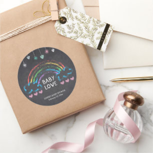 Baby Love Chalkboard Hearts & Rainbow Baby Shower Classic Round Sticker
