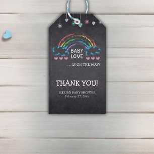Baby Love Chalkboard Hearts & Rainbow Baby Shower Gift Tags