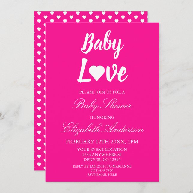 Baby Love Heart Girl Baby Shower Invitation (Front/Back)