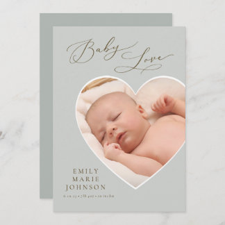 Baby Love Neutral Heart Photo Birth Announcement