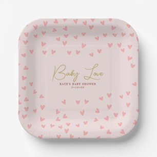 Baby Love Pink Hearts Girl Baby Shower Paper Plate