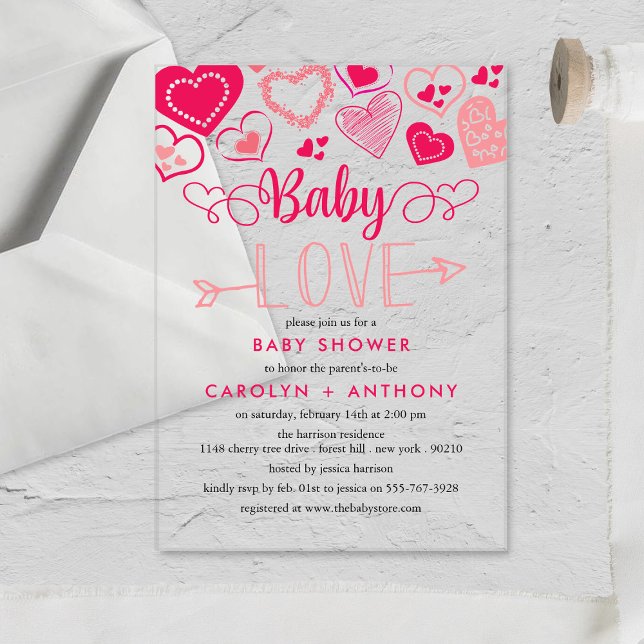 "Baby Love" Valentine's Day Baby Shower Acrylic Invitations (Creator Uploaded)