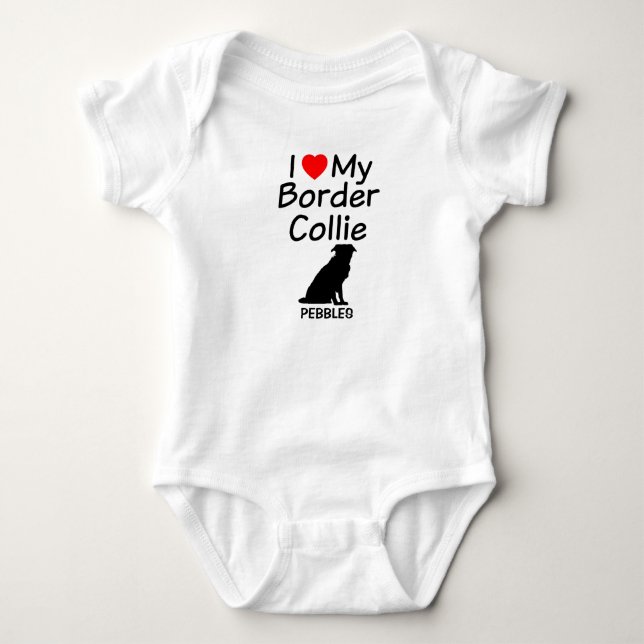 Baby Loves Border Collie Dog Bodysuit (Front)