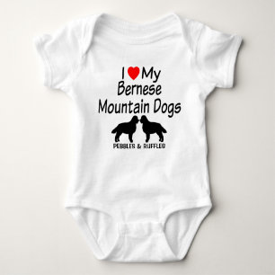 Baby Loves Two Bernese Mountain Dogs Baby Bodysuit