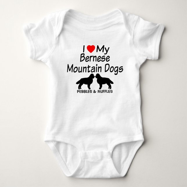 Baby Loves Two Bernese Mountain Dogs Bodysuit (Front)