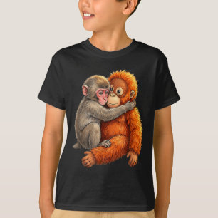 Baby macaque hugging plush cute monkey monkey T-Shirt