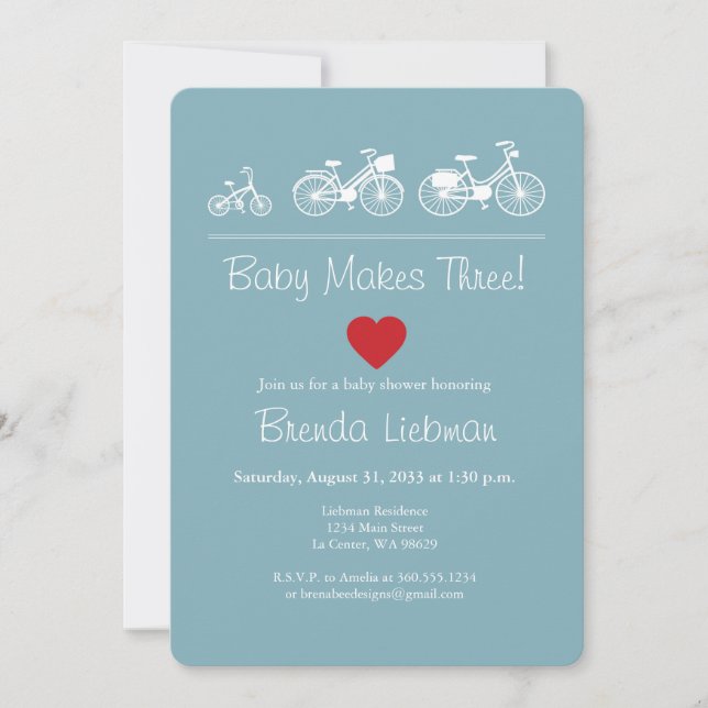 Baby Makes Three! Bicycle Invitation (Front)
