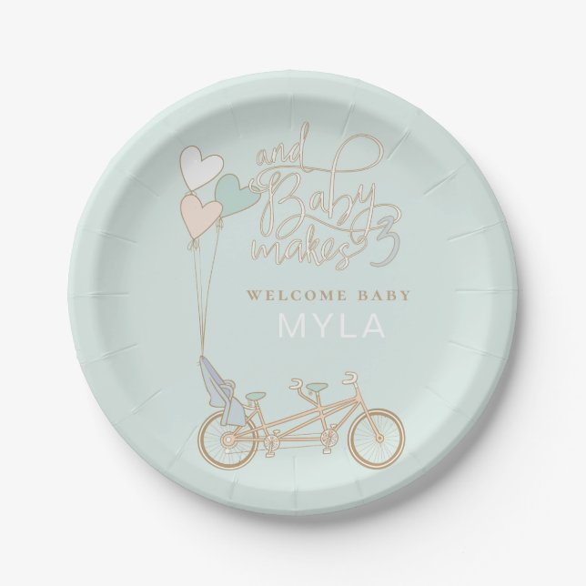 Baby Makes Three tandem bike with baby seat custom Paper Plate (Front)