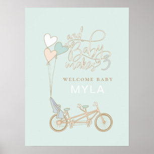 Baby Makes Three tandem bike with baby seat custom Poster
