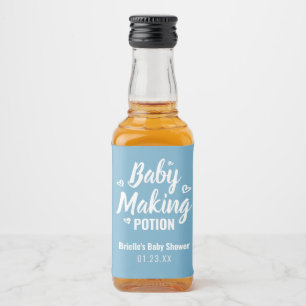 Baby Making Potion Funny Shower Thank You Blue Liquor Bottle Label