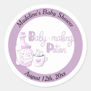 Baby Making Potion Lilac Baby Shower Favour Classic Round Sticker