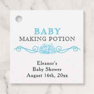 Baby Making Potion Modern Sky Blue Mini Bottle Favour Tags