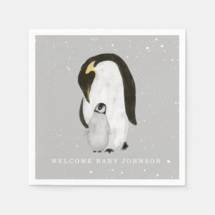 Baby & Mama Penguin Grey Winter Unisex Baby Shower Napkin