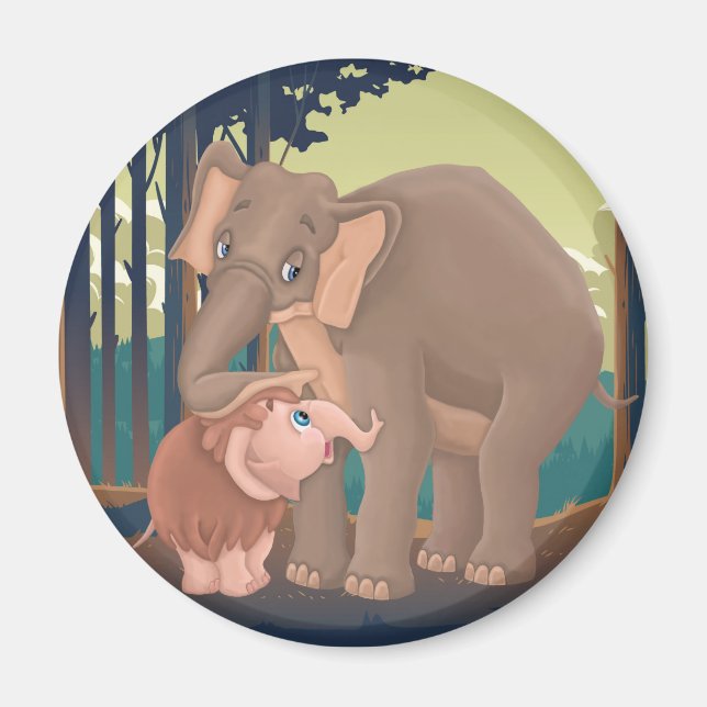 Baby Mammoth with his Adoptive Elephant Mum Magnet (Front)