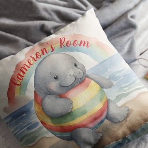Baby Manatee Rainbow Personalised Cushion