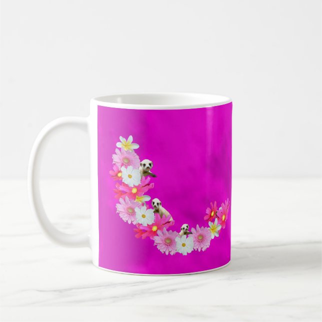 Baby Meerkat And Flowers, Coffee Mug (Left)