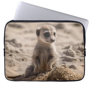 Baby Meerkat Playing In Sand, Laptop Sleeve