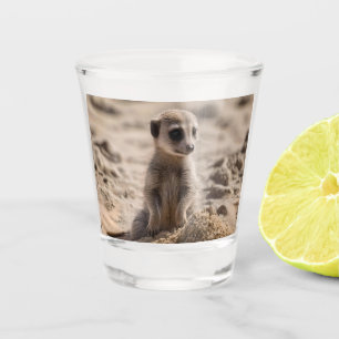 Baby Meerkat Playing In Sand, Shot Glass