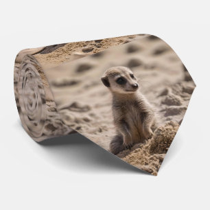 Baby Meerkat Playing In Sand, Tie