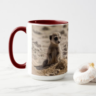 Baby Meerkat Playing In The Sand, Mug