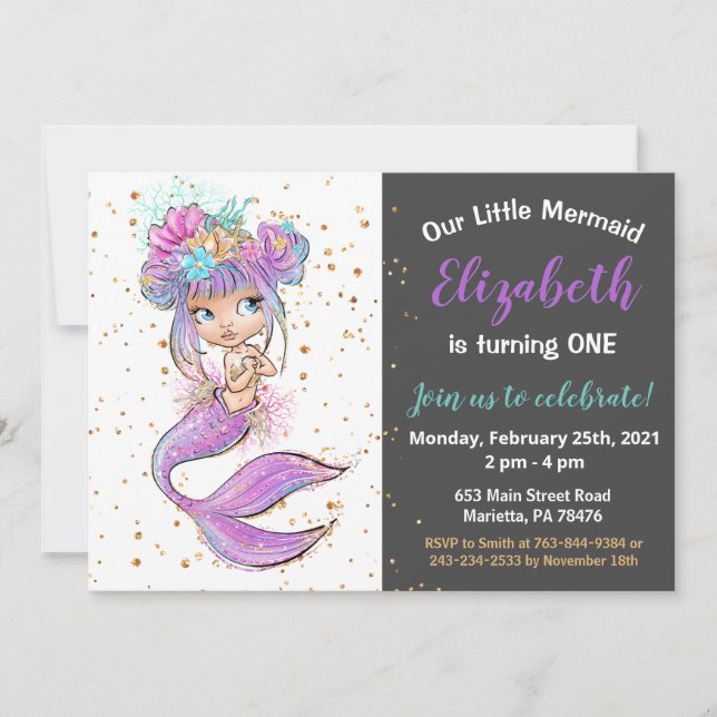 Baby Mermaid Birthday Invitation (Front)