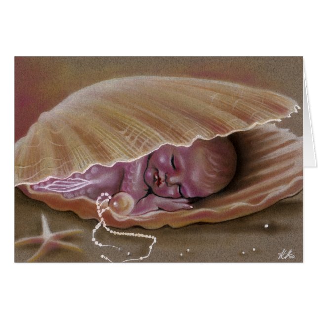 Baby mermaid sleeping in shell CARD (Front Horizontal)