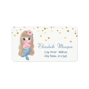 Baby Mermaid, White,Faux Gold Foil Confetti Label