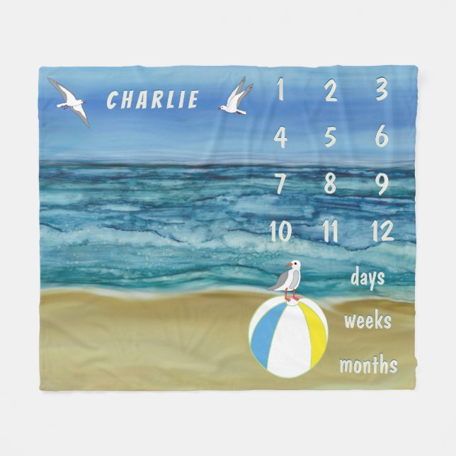 Baby Milestone Beach  Fleece Blanket (Front (Horizontal))