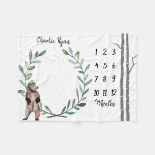 Baby Milestone Blanket Bear Wreath and Birch Trees