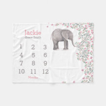 baby milestone blanket with lovely elephant pink g