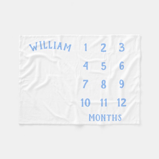 Baby Milestone Monthly Light Blue Baby Blanket (Front (Horizontal))