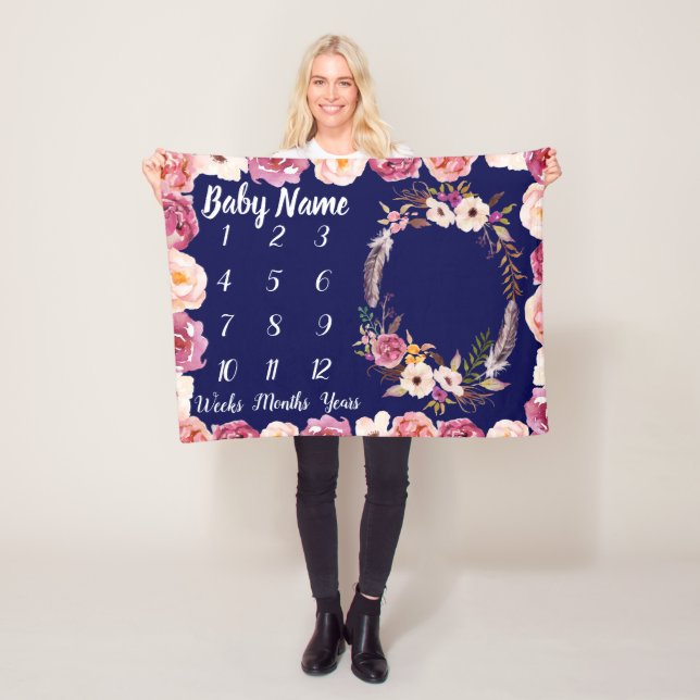 Baby Milestone Personalised Baby Shower Girl Gift  Fleece Blanket (In Situ)