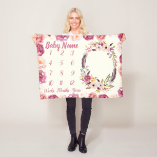 Baby Milestone Personalized Baby Shower Girl Gift  Fleece Blanket