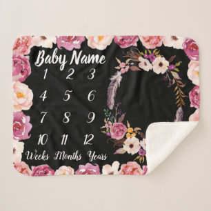 Baby Milestone Personalized Name Shower Girl Gift Sherpa Blanket
