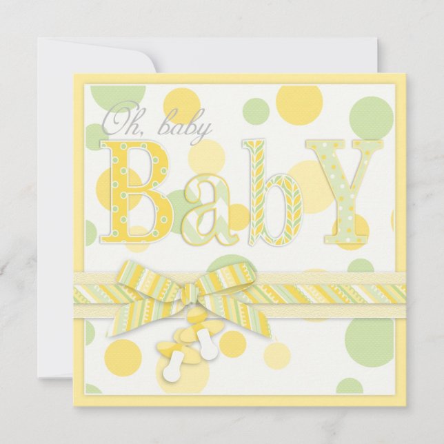 Baby Mint Yellow Dots Baby Shower Invitation (Front)