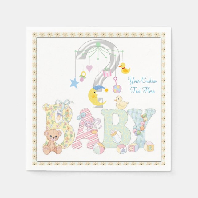 Baby Mobile Gender Reveal Paper Party Napkins (Front)