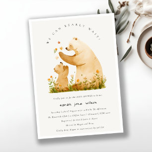 Baby Mom Bearly Wait Floral Neutal Baby Shower Invitation