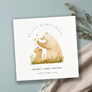 Baby Mom Bearly Wait Floral Neutal Baby Shower Napkin