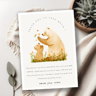 Baby Mom Bearly Wait Floral Neutal Baby Shower Thank You Card