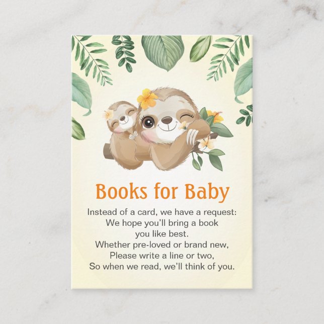 Baby Momma Sloths Books for Baby Shower Sprinkle Enclosure Card (Front)