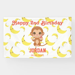 Baby Monkey Banana Pattern Birthday Party Banner