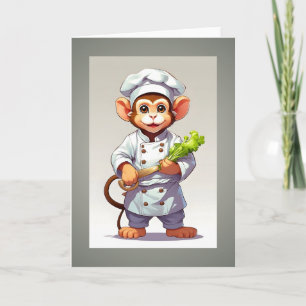 Baby Monkey Chef Illustration Blank Greeting Card