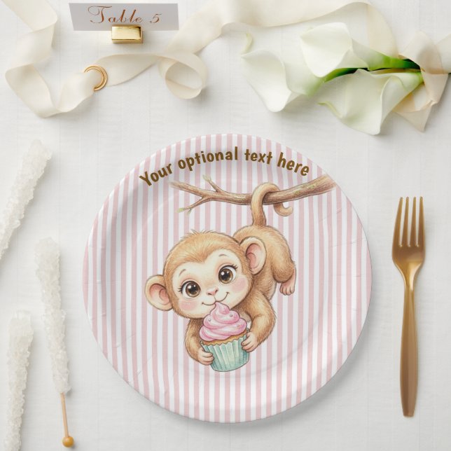 Baby Monkey First Birthday Paper Plate (Wedding)