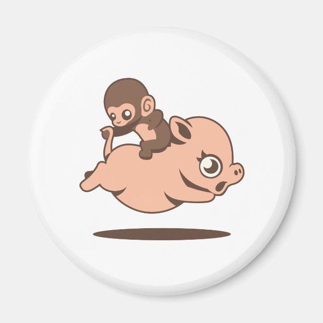 Baby Monkey (Going Backwards on a Pig) Magnet (Front)
