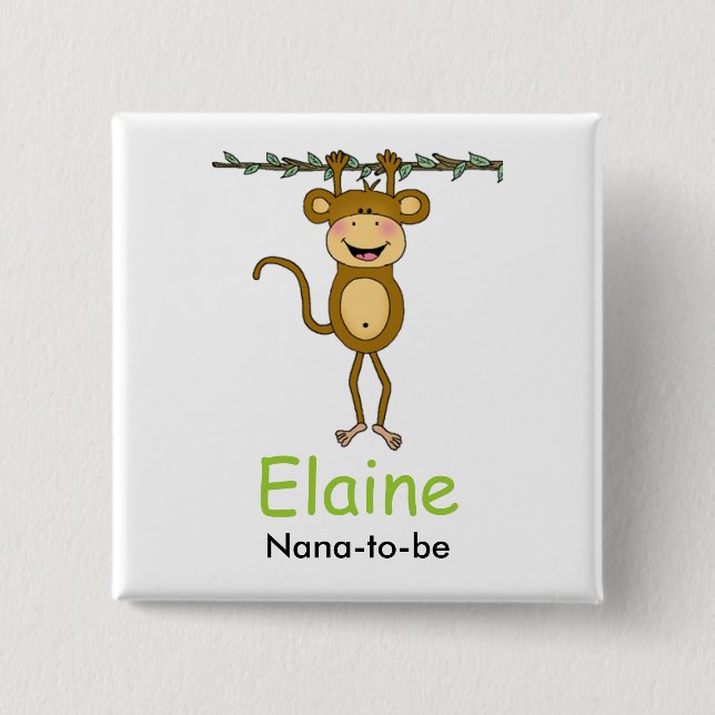 BABY MONKEY Hanging Monkey Personalised Button (Front)