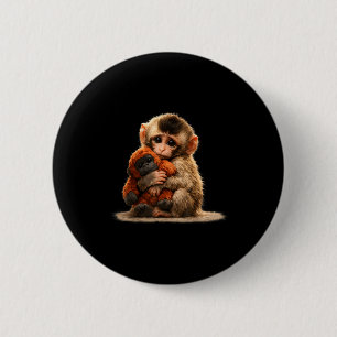 Baby monkey hugging plush cute japanese macaque 6 cm round badge