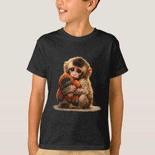 Baby monkey hugging plush cute japanese macaque T-Shirt